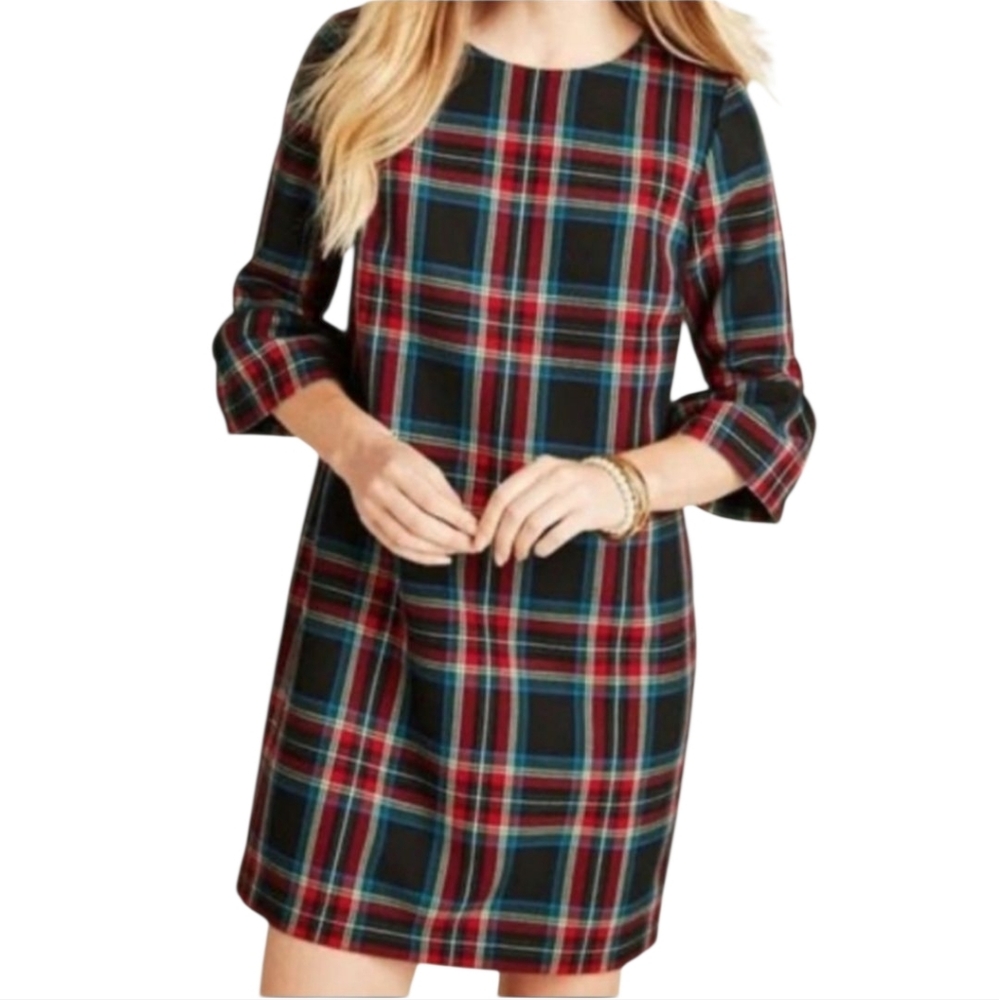 Nwot Vineyard Vines Tarten Greenwich Plaid Flutter 3/4  Sleeves   Shiftdress